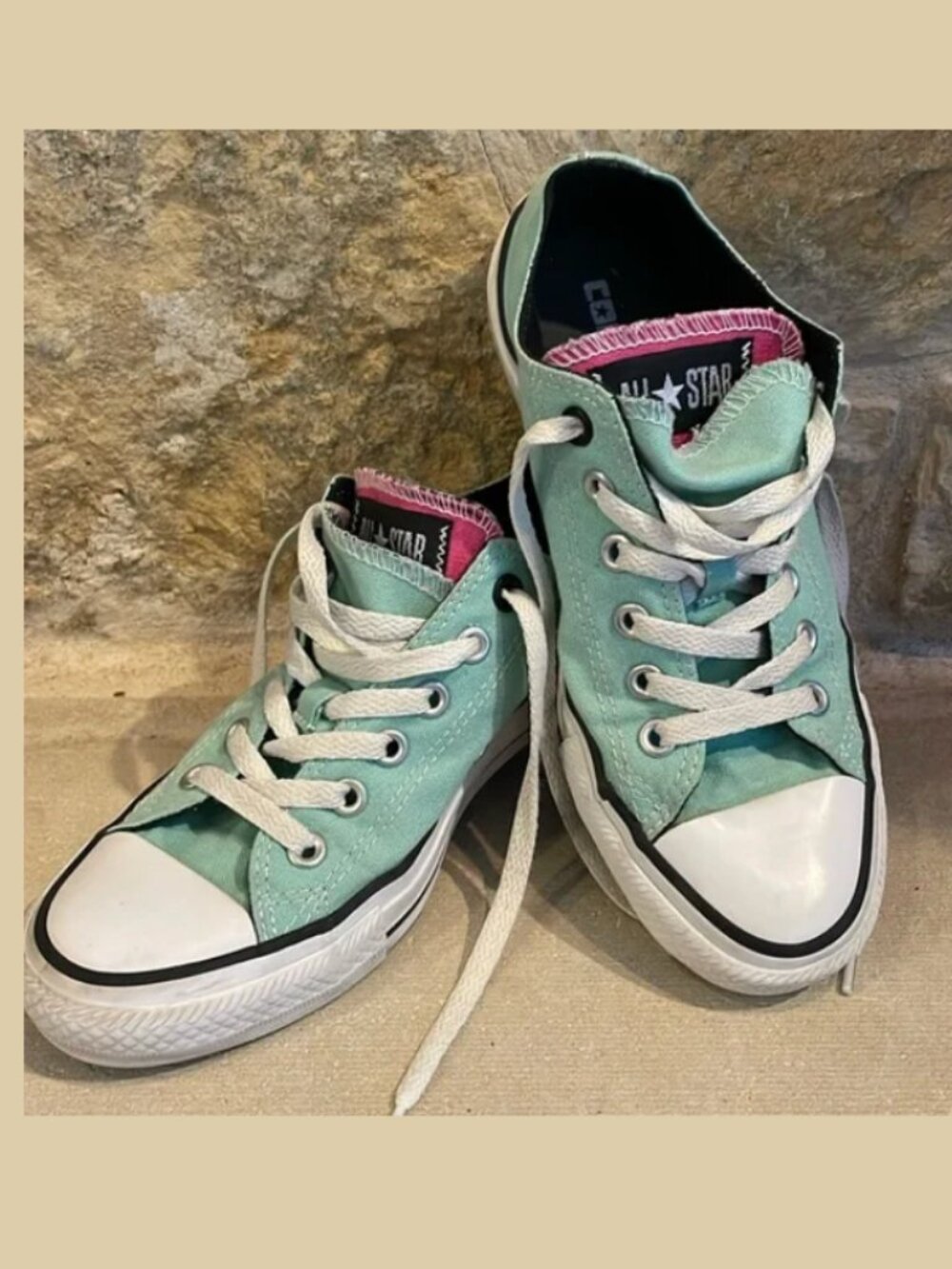Converse Double Tongue Mint Green Pink Chuck Taylor OX Low Top Sneakers Size 7
